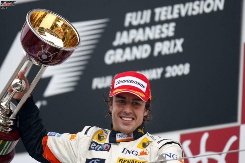 Nach einer sieglosen Saison 2007 gewinnt Alonso in der Saison 2008 die Grands Prix von Singapur und Japan. Der Triumph des Spaniers in Fuji ist bis heute der letzte für Renault als Werksteam, denn in den Jahren 2009 bis 2011 gelingen Alonso, Robert Kubica, Nick Heidfeld und Witali Petrow 