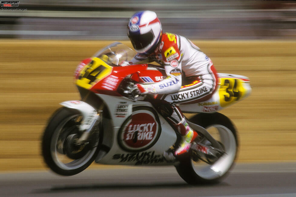 #10 Kevin Schwantz (25 Siege): Der US-Amerikaner fährt zwischen 1986 und 1995 in der 500er-Klasse. Er bestreitet alle Rennen für Suzuki und zählt mit seiner beherzten Art zu den Lieblingen vieler Fans. 1993 gewinnt Schwantz seinen einzigen WM-Titel.