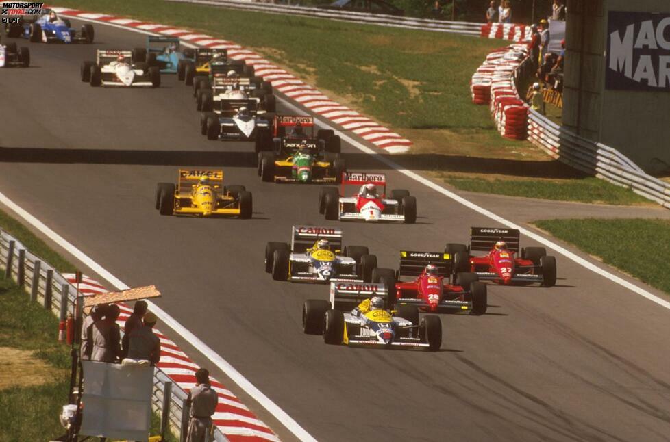 9. August 1987, Grand Prix von Ungarn auf dem Hungaroring: 76 Runden stehen auf dem winkligen Kurs vor den Toren von Budapest auf dem Programm. Nigel Mansell (Williams) liegt 70 Runden lang in Führung, als sich sechs Runden vor Schluss klar in Führung die rechte hintere Radmutter seines FW11B selbstständig macht. Der Brite schafft es nicht mehr zurück zur Box, weil das Malheur ausgangs der heute nicht mehr gefahrenen Schikane (im Bereich der heutigen Kurve 3) passiert. Mansells Teamkollege Nelson Piquet sagt Danke und holt sich den Sieg.