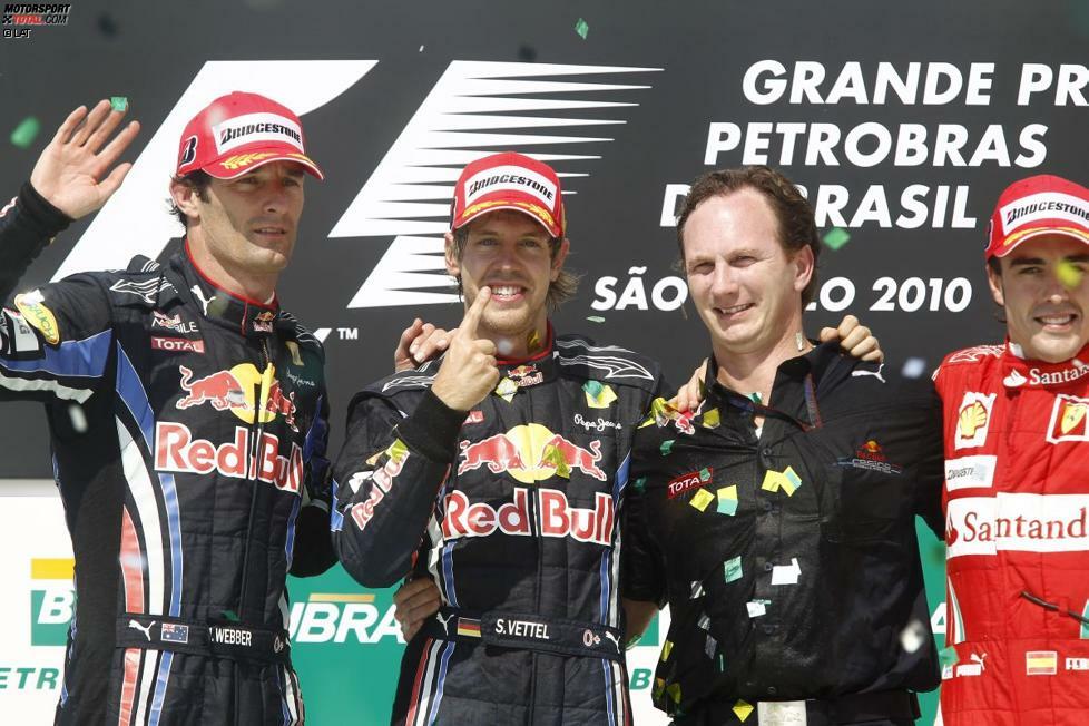 2010: 19 Rennen und ebenfalls nur acht Fahrer bei der Siegerehrung: Die Top 3 der Weltmeisterschaft - Sebastian Vettel, Fernando Alonso und Mark Webber - mit je zehn Podestplätzen, darüber hinaus Lewis Hamilton, Jenson Button, Felipe Massa, Robert Kubica und Nico Rosberg.