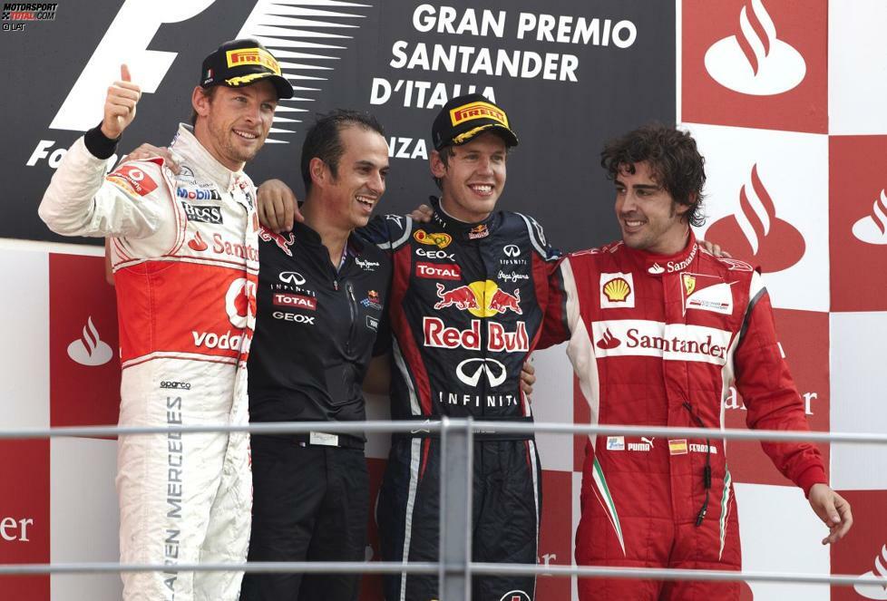 2011 werden zwar 19 Rennen gefahren, aber mehr als sieben Piloten gelingt der Sprung auf das Podest nicht: Weltmeister Sebastian Vettel (17), Jenson Button (12) und Fernando Alonso (10) sowie Mark Webber, Lewis Hamilton, Witali Petrow und Nick Heidfeld. Noch schlimmer ist es ...