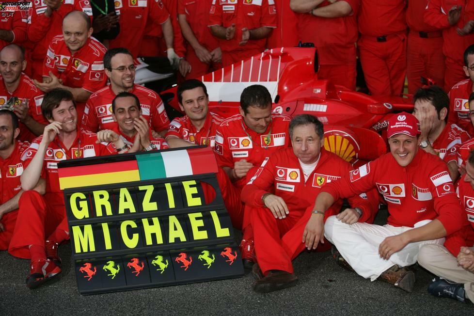 Schumachers Ferrari-Bilanz: 179 Rennen in 11 Saisons (1996-2006), 72 Siege, 5 WM-Titel