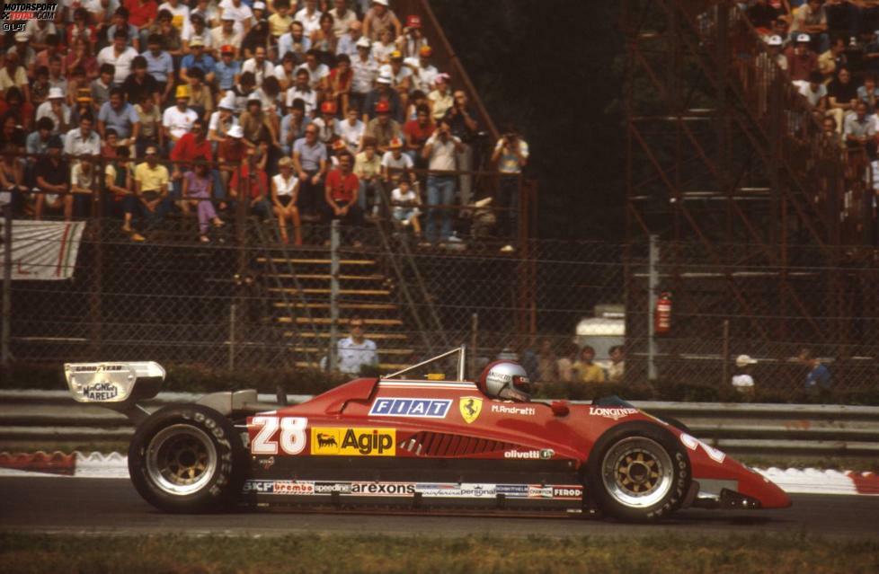 ... in Monza kehrt er noch einmal zurück. Andretti sitzt im Ferrari des kurz zuvor in Hockenheim schwer verunfallten Didier Pironi. Mit Pole-Position und Platz drei im Rennen verabschiedet er sich von den Tifosi, um ab 1983 ...