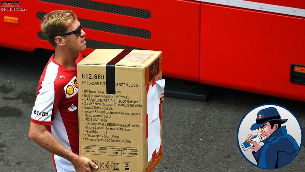 Sebastian Vettel höchstpersönlich trägt ein Soundsystem an die Strecke. Der viermalige Weltmeister ist sich nicht zu schade dafür, auch mal selbst anzupacken. Wie schon in Indien 2013, als er den Red-Bull-Mechanikern beim Kisten verladen half, um die Titelfeier früher beginnen zu können.