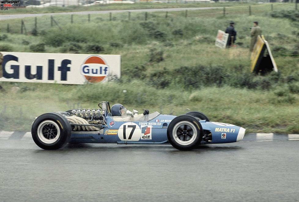 Seinen ersten von insgesamt acht Podestplätzen in der Formel 1 erringt Beltoise beim Grand Prix der Niederlande 1968 in Zandvoort am Steuer eines Matra MS11 - im Regen.