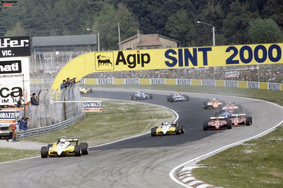 #3: Nelson Piquet und Keke Rosberg werden beim Großen Preis von Brasilien 1982 wegen illegaler Wassertanks disqualifiziert. Die betroffenen Teams Williams und Brabham wollen das nicht auf sich sitzen lassen und rufen zum Boykott des Grand Prix von San Marino auf. Der Großteil der FOCA-Teams folgt diesem Aufruf. So starten wieder nur 13 Fahrzeuge. Ferrari feiert einen Doppelsieg vor heimischem Publikum. Sieger wird Didier Pironi vor Gilles Villeneuve. Das Duo profitiert vom Ausscheiden der Renaults von Alain Prost und Rene Arnoux.