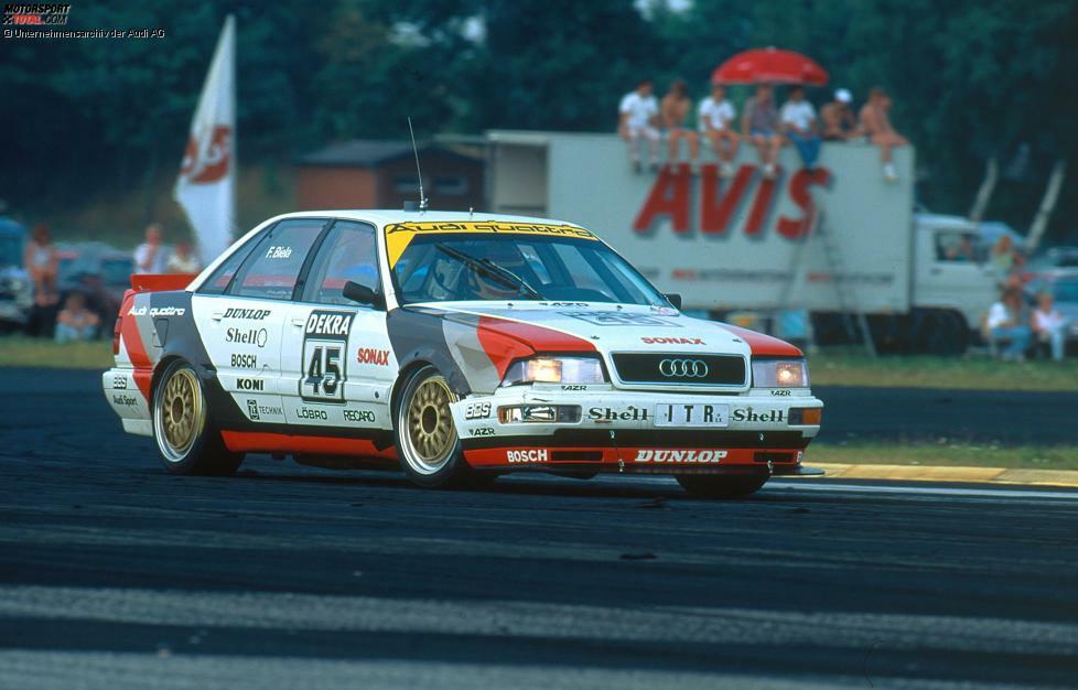 #2: Audi quattro, 1991. Schlicht, aber elegant. Mit diesen Farben sorgte Audi zu Beginn der 1990er-Jahre in der DTM für Furore. Mit Weiß und den Farbelementen Schwarz, Grau und Rot reicht es in unserer Rangliste aber 