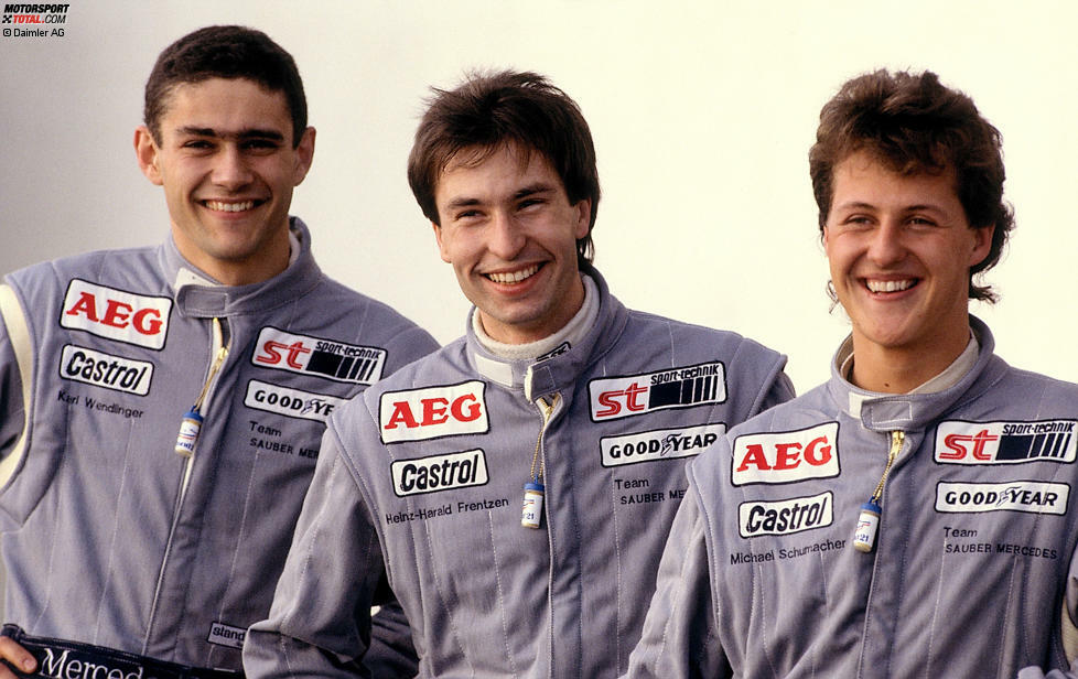 Seine Teamkollegen im Mercedes-Junior-Team sind zu dieser Zeit unter anderem Karl Wendlinger (links) und Heinz-Harald Frentzen (Mitte). Die Karrieren des Trios verlaufen ähnlich: Alle Drei fahren später in der Formel 1 - und auch in der DTM.