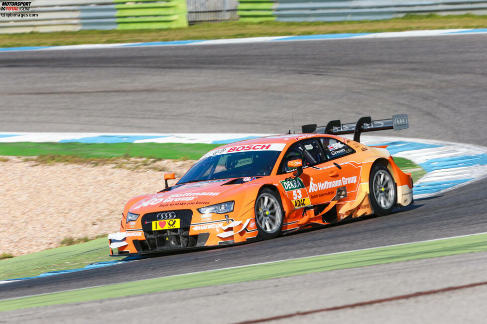 Estoril (Portugal), 25. März 2015: Jamie Green (Rosberg-Audi) fährt in 1:32.774 Minuten zur Bestzeit und entscheidet den Auftakt zum ersten offiziellen DTM-Test des Jahres für sich. Bester Mercedes-Fahrer ist Paul di Resta (HWA/+0,428 Sekunden) als Dritter, bester BMW-Pilot ist Bruno Spengler (MTEK/+0,504 Sekunden) als Sechster.