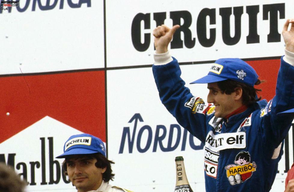 1983: Brabham-Pilot Nelson Piquet liegt nach acht von 15 Saisonrennen drei Punkte (zehn Prozent) hinter Alain Prost (Renault). Am Saisonende ist es der Brasilianer, der sich seine zweite WM-Krone nach 1981 aufsetzt. Die Entscheidung fällt beim Saisonfinale, dem Grand Prix von Südafrika in Kyalami, wo Piquet als Dritter ins Ziel kommt, während Prost mit defektem Turbolader ausfällt.