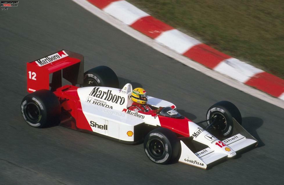 #5 Ayrton Senna 1988: Es ist die erste Saison in der Karriere des Brasilianers, in der er absolutes Topmaterial zur Verfügung hat. Mit dem McLaren-Honda MP4/4 nimmt Senna 13 von 16 Rennen von der Pole-Position unter die Räder (81,25 Prozent) und krönt sich zum ersten Mal als Weltmeister.