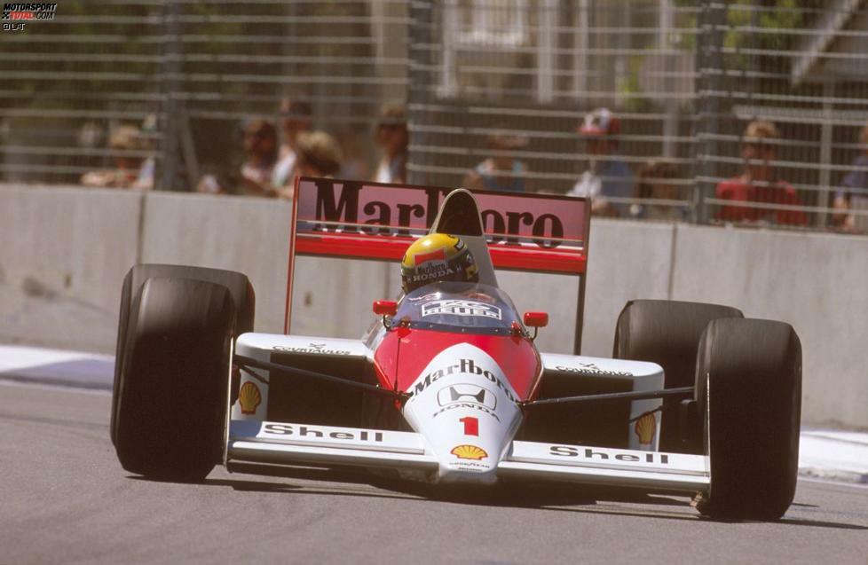 #4 Ayrton Senna 1989: Mit dem Nachfolgemodell MP4/5 kommt der Qualifying-Spezialist aus Brasilien auf die gleiche Quote wie 1988. Wieder schafft Senna 13 Poles bei 16 Rennen und damit erneut 81,25 Prozent. Den WM-Titel aber muss er nach der berühmten Kollision in der Schikane von Suzuka seinem McLaren-Teamkollegen Alain Prost überlassen.