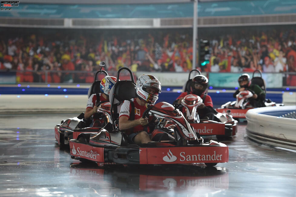 Nicht ganz so schnell ist die Kartbahn in der Ferrari-World, in der das von Sebastian Vettel angeführte Team Deutschland den dritten Platz belegt.