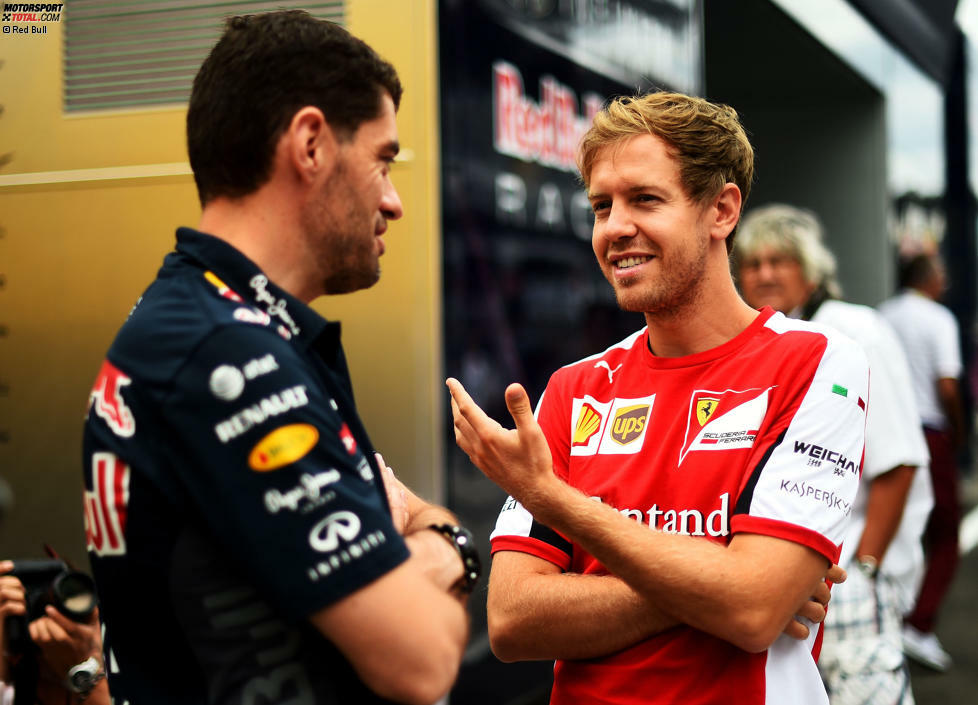 Wenn wir schon bei alten Lieben sind: Sebastian Vettel trifft seinen langjährigen Weltmeister-Renningenieur Guillaume Rocquelin. Man kennt sich noch, man mag sich noch. Für beide sollte Ungarn das bisher beste Wochenende der Formel-1-Saison 2015 werden.