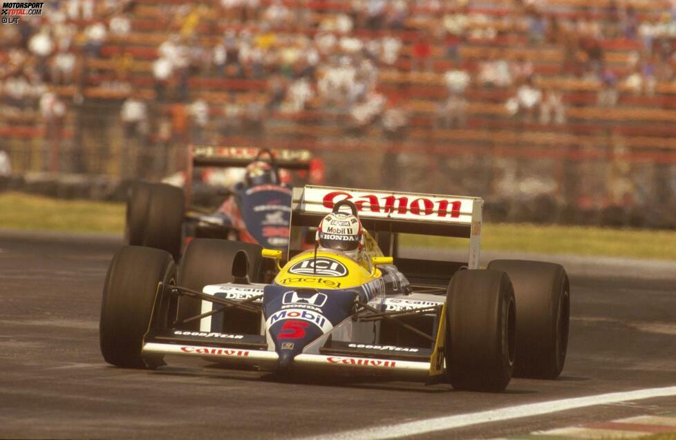 Lotus, Williams und McLaren konnten sich alle dreimal in die Siegerlisten des Großen Preises von Mexiko eintragen. Lotus siegte 1963, 1967 und 1968, Letzteren fuhr Graham Hill ein. Williams holte 1987, 1991 und 1992 Siege, Ersterer und Letzterer dank Nigel Mansell (Bild) und der andere durch Riccardo Patrese. Das McLaren-Triple setzt sich zusammen aus Denny Hulme im Jahre 1969, Alain Prost 1988 und Ayrton Senna 1989.