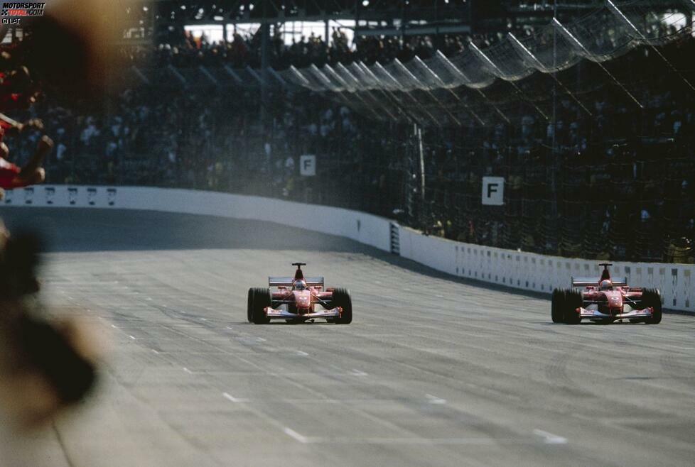 Rubens Barrichello gewann den Grand Prix der USA 2002 in Indianapolis mit einem Vorsprung von 0,011 Sekunden auf Michael Schumacher. Dieser Ferrari-Doppelerfolg ist wahrscheinlich der engste Zieleinlauf der Formel-1-Geschichte. Zweifelsfrei sagen lässt sich dies aber nicht, weil Peter Gethin den Grand Prix von Italien 1971 in Monza mit einem Vorsprung von 0,01 Sekunden auf Ronnie Peterson gewann. Der Wechsel von zwei auf drei Dezimalstellen bei der Zeitmessung erfolgte erst später.