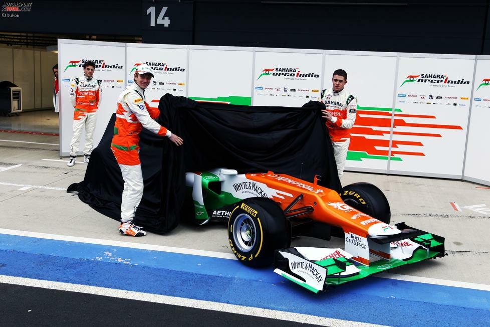 2012: An der Rennstrecke in Silverstone wird der VJM05 erstmals gezeigt. Dort drehen die Stammpiloten Nico Hülkenberg und Paul di Resta ihre ersten Runden. Und wieder gibt es ein neues Gesicht: Jules Bianchi ergänzt das Force-India-Aufgebot als Testfahrer.