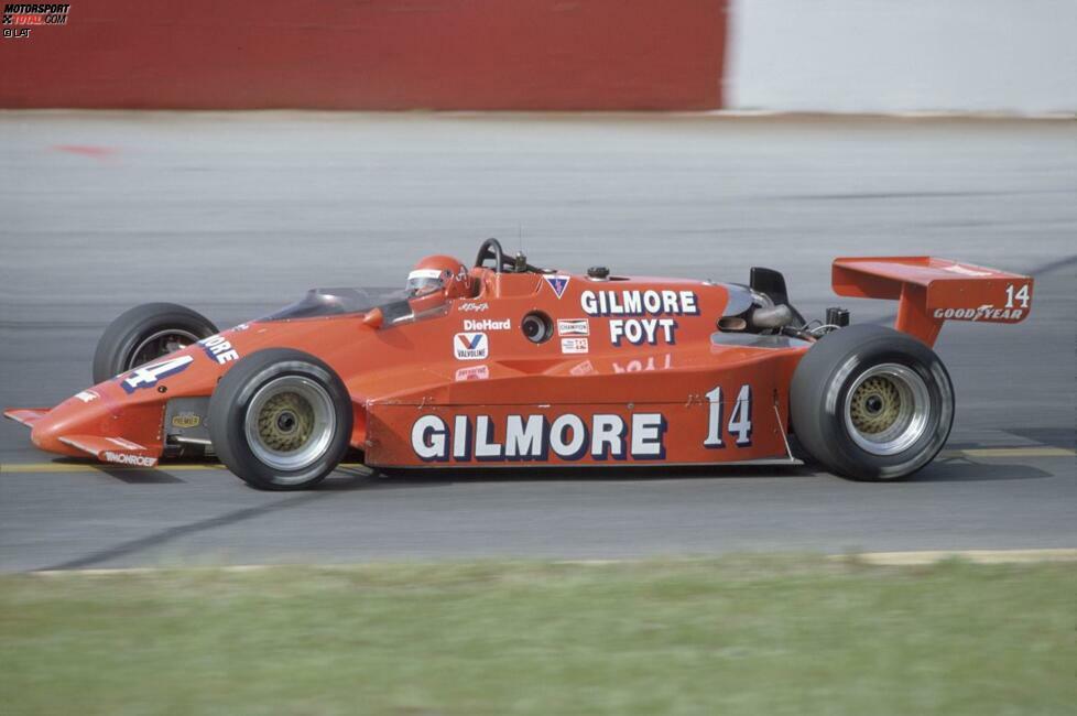 Bis zum Ende seiner IndyCar-Karriere bleibt die Startnummer 14 (Foto: Pocono 1984) Foyts ständiger Begleiter auf den Boliden seines eigenen Teams A.J. Foyt Enterprises.