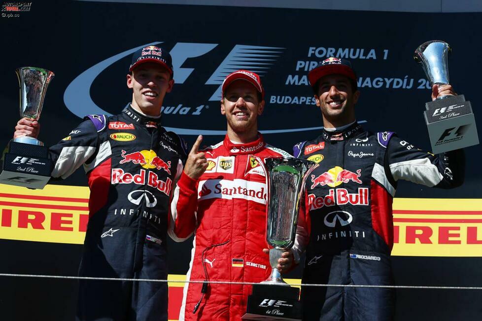 Drei Helmut-Marko-Schützlinge auf dem Podium: Daniil Kwjat (Red Bull), Sebastian Vettel (Ferrari) und Daniel Ricciardo (Red Bull) widmen ihren Erfolg auf dem Hungaroring dem verstorbenen Kollegen Jules Bianchi.