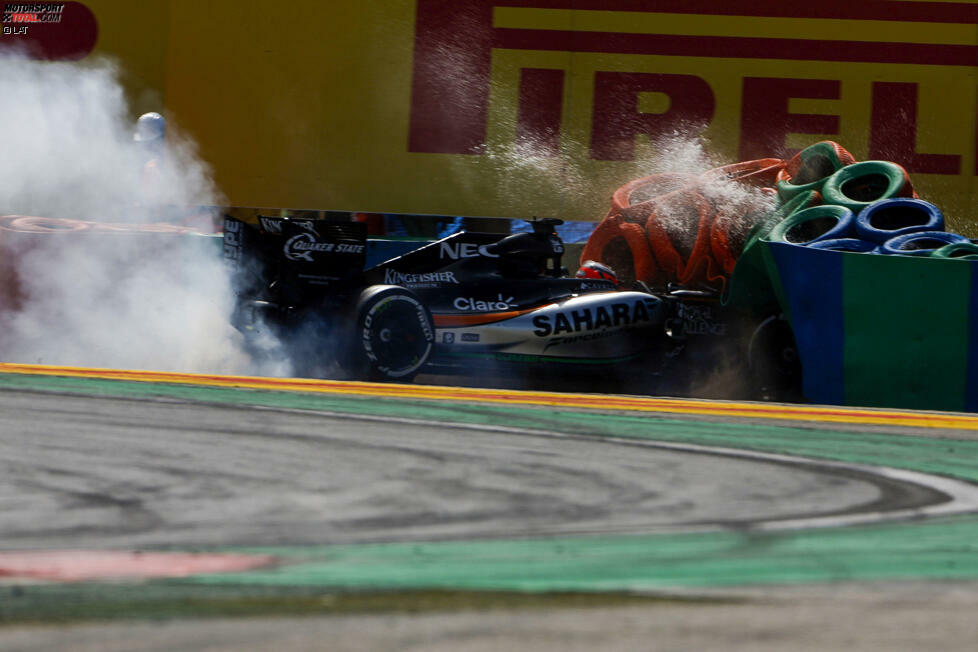 Ein Riesenglück, dass Hülkenberg nicht den vor ihm fahrenden Bottas abräumt und beim heftigen Einschlag keine Verletzungen erleidet. Aber den möglichen siebten Platz muss der Le-Mans-Sieger aufgeben.