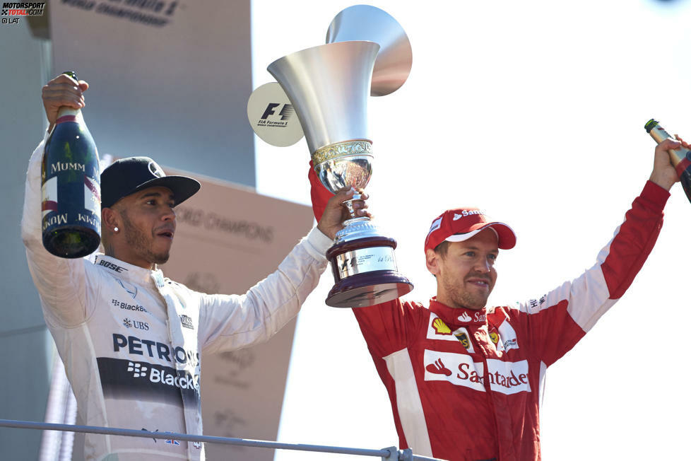 Monza 2015: Lewis Hamilton gewinnt den Grand Prix von Italien, hat nun 53 Punkte Vorsprung im Titelduell und eine Hand am WM-Pokal. Und Sebastian Vettel freut sich über sein erstes Monza-Podium als Ferrari-Fahrer. Den Tränen nahe sagt er: 