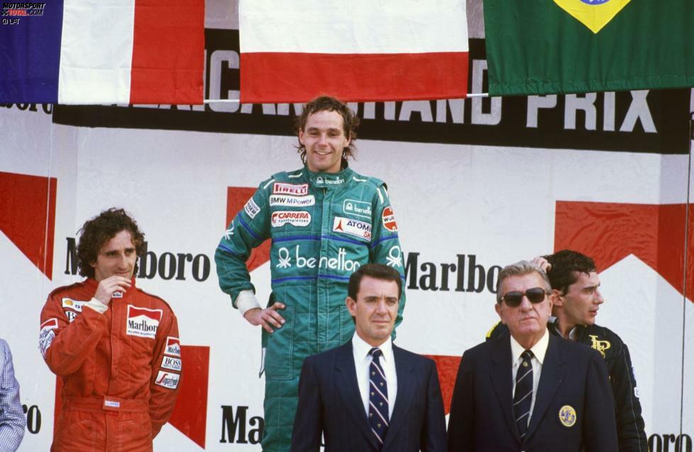 Das Mexiko-Comeback geht am 12. Oktober 1986 über die Bühne. Das Layout der Rennstrecke in Mexiko-Stadt wurde von 5,000 auf 4,421 Kilometer verkürzt. doch der Charakter inklusive der ultraschnellen Peraltada-Kurve ist erhalten geblieben. Das Rennen gewinnt Benetton-Pilot Gerhard Berger, weil er mit seinen Pirelli-Reifen anders als die Goodyear-bereifte Konkurrenz ohne Boxenstopp über die Distanz kommt. Es ist sowohl für Berger als auch für Benetton der erste Formel-1-Sieg. Alain Prost (McLaren) und Ayrton Senna (Lotus) bleiben auf dem Podium nur die Plätze zwei und drei.