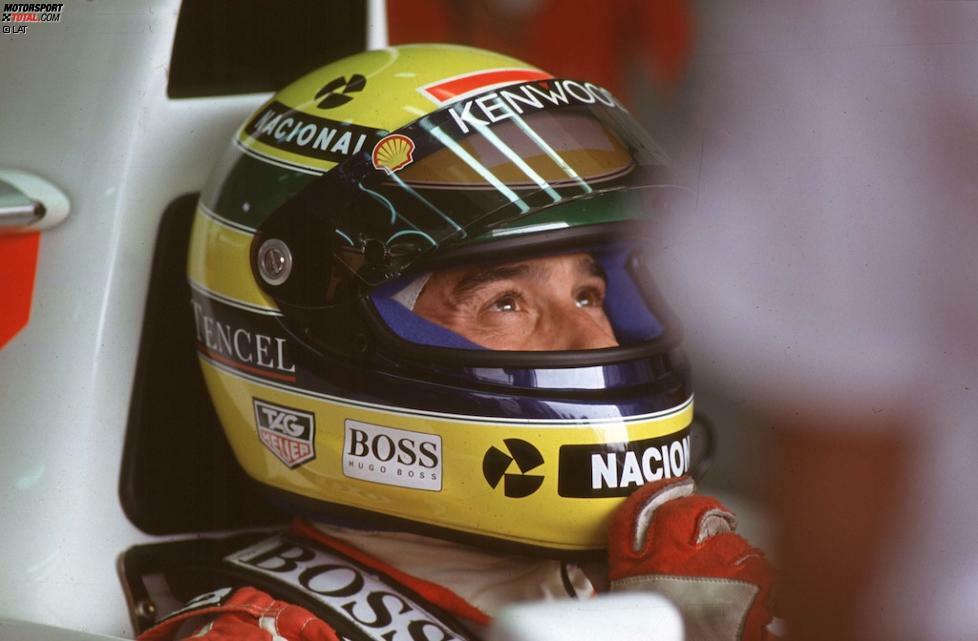 Ayrton Senna: Seine Karriere begann der Brasilianer mit einem weißen Helm ohne jede Zierde, später entschied er sich für ein leuchtendes Gelb mit einem blauen und einem grünen Streifen - aus der Feder eines gewissen Sid Mosca, der auch für Emerson Fittipladi und Nelson Piquet arbeitete. Aggressivität und Bewegung waren die Leitmotive, ganz nebenbei auch ein Tribut an die Flagge seines Heimatlandes.