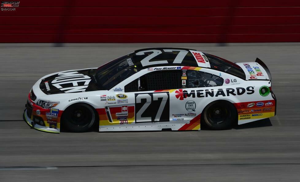 Paul Menard (Childress-Chevrolet): Mit diesem Design trat in den frühen 1980er-Jahren Herm Johnson für das IndyCar-Team von Paul Menards Vater John Menard an. Zudem ist es das erste Erscheinungsbild der von John Menard gegründeten Baumarktkette Menards.