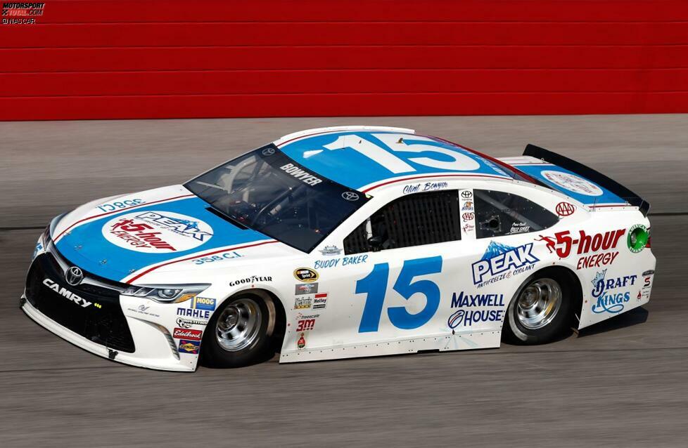 Clint Bowyer (Waltrip-Toyota): Mit diesem Design und der Startnummer 15 war der kürzlich verstorbene Buddy Baker in der NASCAR-Saison 1974 unterwegs. Das Besondere an der Neuauflage: In Reihen aller 30 Retro-Designs ist es das einzige, das von Hand auf das Auto gepinselt wurde - inklusive der (großen) Sponsorlogos.