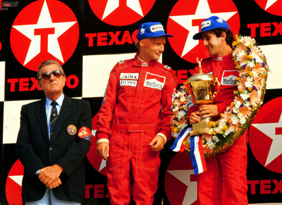 Trotz sieben Grand-Prix-Siegen zieht Prost in der nach Punkten knappsten WM-Entscheidung aller Zeiten den Kürzeren gegen Teamkollege Niki Lauda. Am Ende entscheidet ein halber Punkt (den Prost ausgerechnet in Monaco verliert, weil wegen des Abbruchs nur halbe Zähler verteilt werden) über den neuen Weltmeister. Prost hat erstmals von einem Teamkollegen seine Grenzen aufgezeigt bekommen.