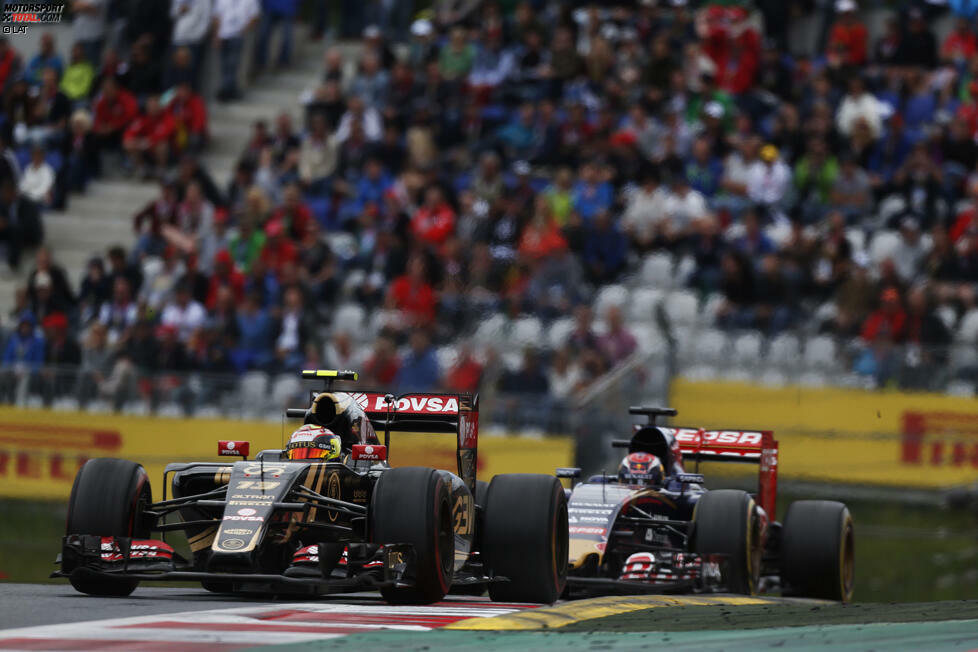 Der spektakulärste Fight des Rennens: Im Windschatten von Max Verstappen gerät Maldonado bei Start und Ziel ins Schleudern, aber der Venezolaner fängt den Drift ab - und geht ein paar Meter weiter trotzdem vorbei, weil Verstappen mit verschlissenen Reifen die erste Kurve verpasst. Lohn für Maldonado: sechs WM-Punkte.