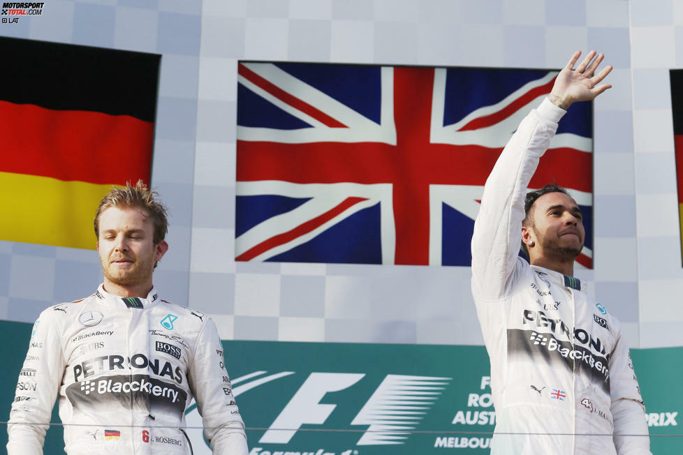 Der Saisonauftakt in Australien gibt die Richtung bereits vor: Lewis Hamilton gewinnt das erste Saisonrennen in Melbourne souverän, während sich Nico Rosberg mit Platz zwei begnügen muss. Im weiteren Saisonverlauf baut der Weltmeister seine Führung immer weiter aus, während Rosberg immer wieder Nackenschläge hinnehmen muss. Wir zeigen euch in unserer Fotostrecke, welches (zum Teil hausgemachte) Unglück den Deutschen 2015 ereilt hat.