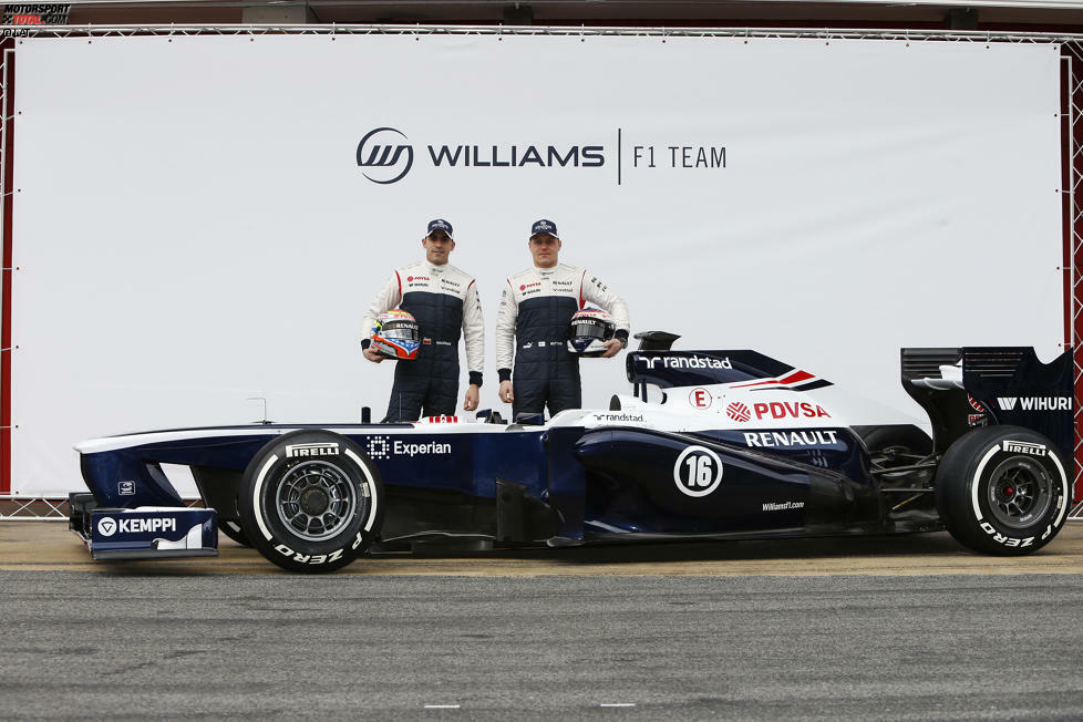 2013: In Barcelona zeigt Williams den FW35 für Pastor Maldonado und Newcomer Valtteri Bottas. Doch das Team rutscht weiter ab: Im zweiten Jahr mit Renault-Power landet Williams nur auf Position neun der Formel-1-WM, mit gerade einmal fünf Punkten.