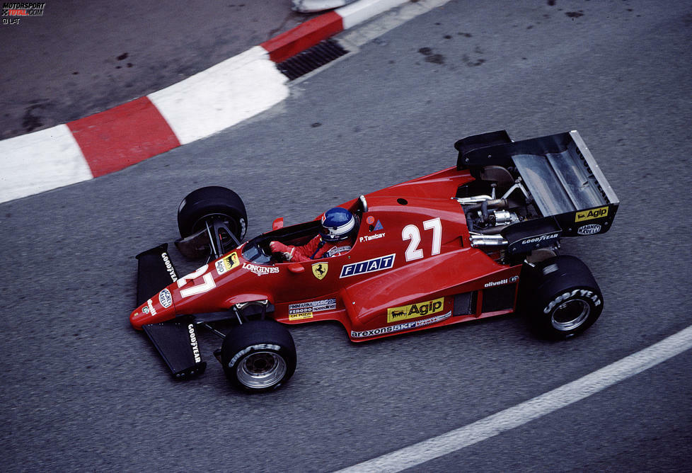 1979 gewinnt Ferrari wieder den WM-Titel mit Jody Scheckter, aber anschließend beginnt eine lange Durststrecke. Die Autos sind in erster Linie wieder in rot gehalten, dazu kommen der schwarze Front- und Heckflügel. Im Bild Patrick Tambay 1983.