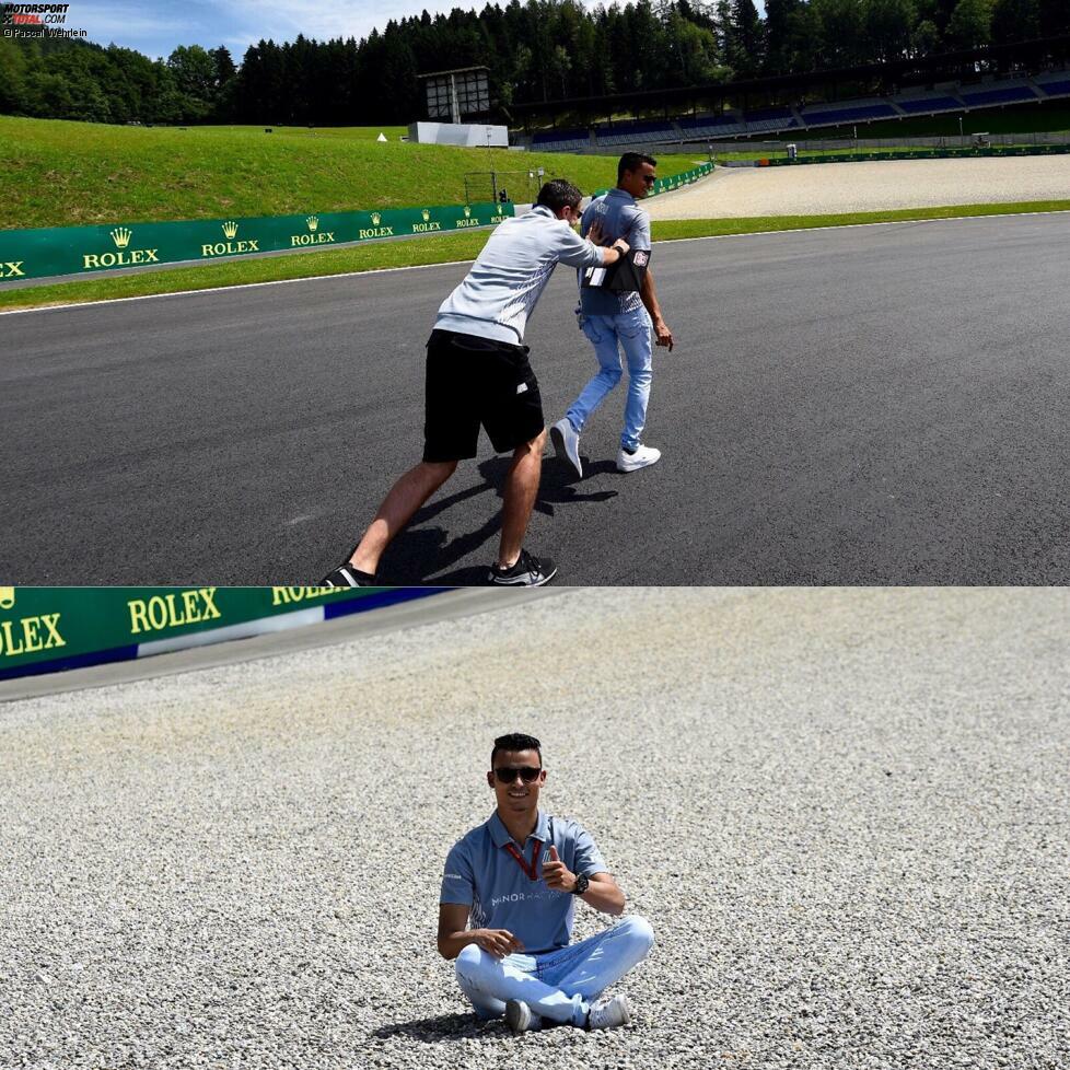 Platz 5: Schieb ihn raus
Pascal Wehrlein musste in seiner Rookie-Saison viele neue Strecken kennenlernen. In Spielberg kennt sich der DTM-Champion 2015 aber bestens aus. Nur ein Jahr zuvor war es dort zu einem echten Skandal zwischen Audi und Mercedes gekommen, als Wehrlein von der Strecke gedrängt wurde. Er stellt die Szene nach.