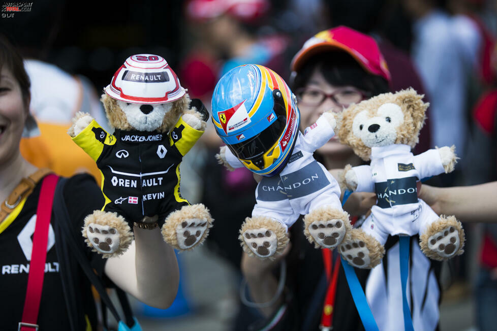 Neben ihrer Leidenschaft für Autos besitzen die Fans auch eine Passion für Kuscheltiere - die sie gerne den Piloten schenken. Nico Hülkenberg etwa bekam einen Stoff-Koalabären...