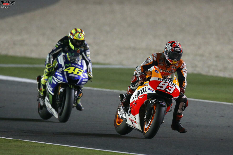 2014: Marc Marquez in Katar - Zwölf Monate später startet Marquez an gleicher Stelle eine unglaubliche Serie: Der Spanier siegt in Losail und wird anschließend neun weitere Rennen in Folge gewinnen - Rekord! Dass der Spanier sich am Ende des Jahres auch den WM-Titel sichert, versteht sich quasi von selbst.