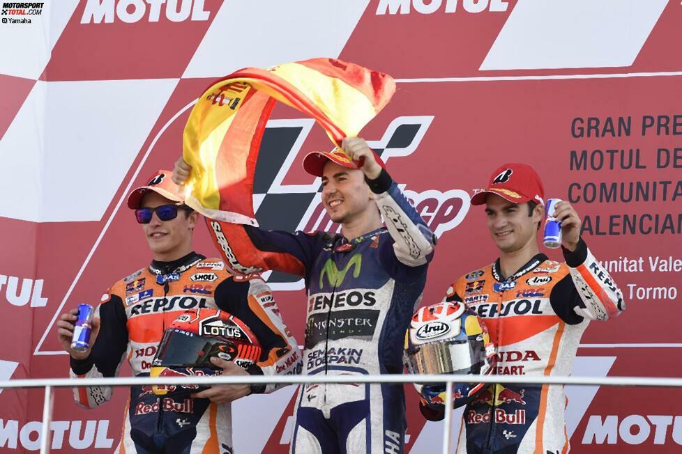 9: Spanien ist aktuell die dominierende Kraft in der MotoGP. Ganze neun Piloten schickt die Nation in diesem Jahr in der Königsklasse an den Start. Die Speerspitze bilden Jorge Lorenzo, Marc Marquez und Dani Pedrosa. Doch auch Suzuki-Pilot Maverick Vinales werden in diesem Jahr Außenseiterchancen eingeräumt.