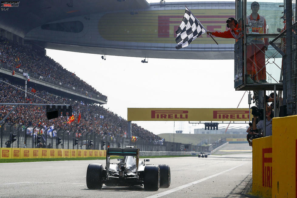 Mit 37,8 Sekunden Vorsprung feiert Rosberg den 17. Grand-Prix-Sieg seiner Karriere, hängt damit in der ewigen Bestenliste Stirling Moss ab und ist nun erfolgreichster Nicht-Weltmeister der Formel-1-Geschichte. In der Fahrer-WM führt er nun schon 36 Punkte vor Titelverteidiger Hamilton - so überlegen wie noch nie!