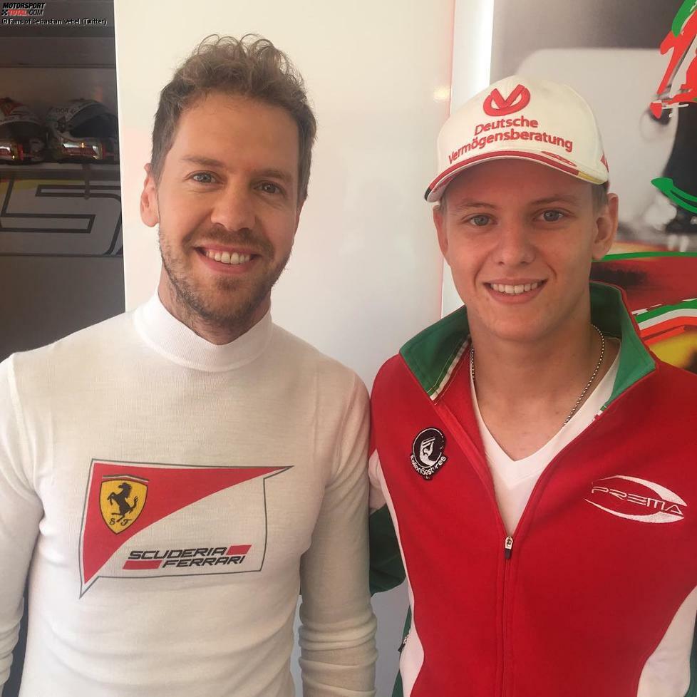 Beim Namen Schumacher gehen selbst im Formel-1-Paddock alle Türen auf. Hier im Plausch mit Sebastian Vettel. Der hat einst Michael bewundert und ihn Jahre später auf der Strecke geschlagen. Ob Mick diese Rechnung irgendwann begleichen kann?