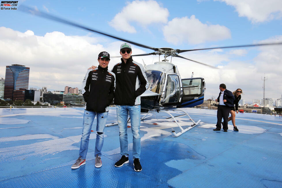 Sergio Perez und Nico Hülkenberg teilen sich einen Helikopter, um in Mexiko-Stadt von A nach B zu kommen. Bei der Vielzahl von PR-Terminen, die Force India bei 