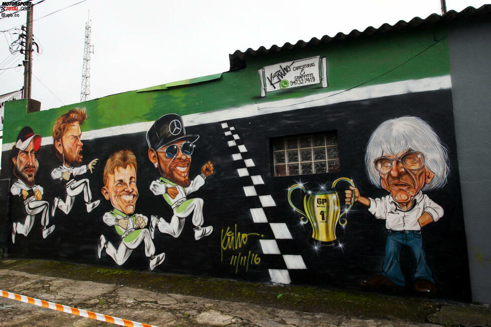 Mit diesem Graffiti im Autodromo Jose Carlos Pace in Interlagos (