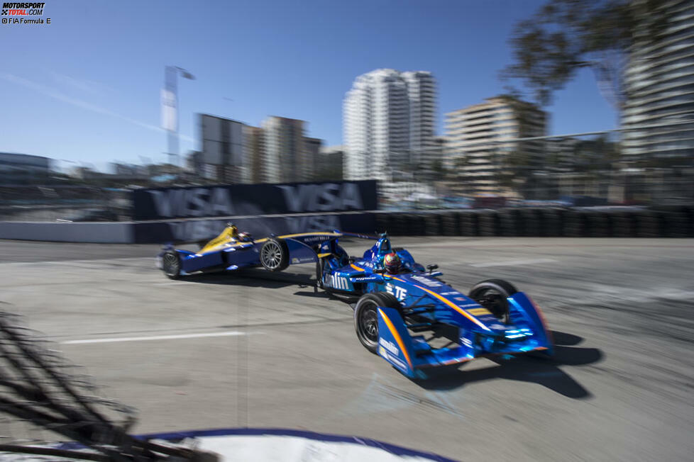 6. Rennen, Long Beach (USA): Mit seinem Sieg an der US-Westküste ist di Grassi wieder mitten im Titelrennen (101 zu 100 Punkte) - auch weil sein Gegner Nerven zeigt. Buemi hängt nach der Qualifikation im Mittelfeld fest und erlebt ein Rennen zum Vergessen. Nach einem Unfall mit Robin Frijns ist Schluss.