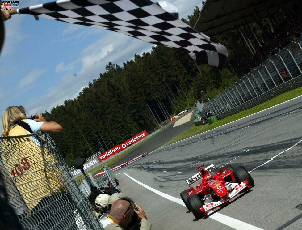 Auf dem neuesten Layout der Strecke sind Michael Schumacher (Foto), Mika Häkkinen und Nico Rosberg diejenigen mit den meisten Siegen. Alle drei Fahrer verbuchten bislang zwei Triumphe. Rosberg ist seit der Formel-1-Rückkehr 2014 nach Spielberg dort noch ungeschlagen.