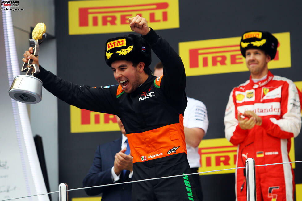 Sergio Perez fuhr 2015 mit seinem Force India von Rang sieben auf Rang drei. Damit ist er der am weitesten hinten gestartete Pilot, der in Sotschi aufs Podium kam.
