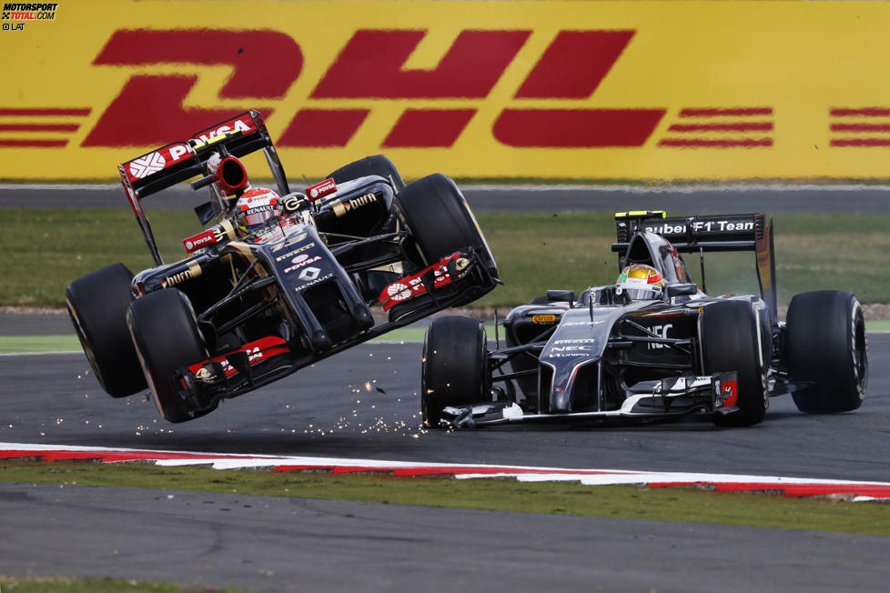 Großbritannien-Grand-Prix (2014): Erneute Kollision mit Gutierrez, wobei die Schuldfrage ungeklärt bleibt.