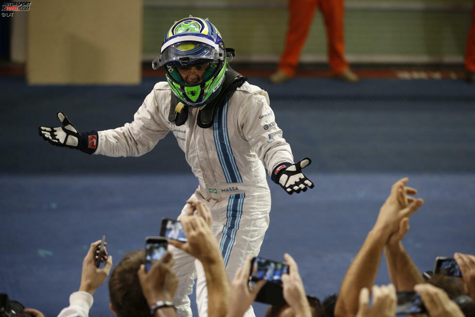 Grand Prix von Abu Dhabi 2014 - P2: Die Fahrt auf den zweiten Rang gehört ohne Zweifel zu den Sternstunden von Felipe Massa. Gegen die übermächtigen Mercedes konnte der Williams-Neuzugang 14 Führungsrunden verbuchen, Teamkollege Bottas (3.) war ohne Chance. P2 von Abu Dhabi gilt als Sinnbild für das enorme Comeback von Williams 2014.