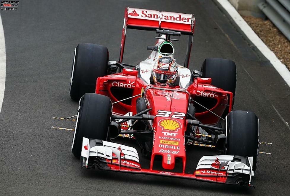 Unter der Motorhaube hat Ferrari eine robustere Schutzabdeckung des Turbo eingeführt, die um zwei Kilogramm schwerer ist. Grund: Beim Silverstone-Test flog nach einem Turboschaden ein Teil des Turbos weg und beschädigte umliegende Teile. Verbessert auch der Frontflügel, mit dem Ziel, die Luftströmung besser um die Vorderreifen zu leiten.