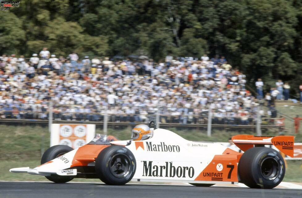 Buenos Aires (Argentinien) 1981: Der von John Barnard konstruierte McLaren MP4/1, hier in Händen von John Watson, ist das erste Kohlefaser-Monocoque der Motorsportgeschichte.