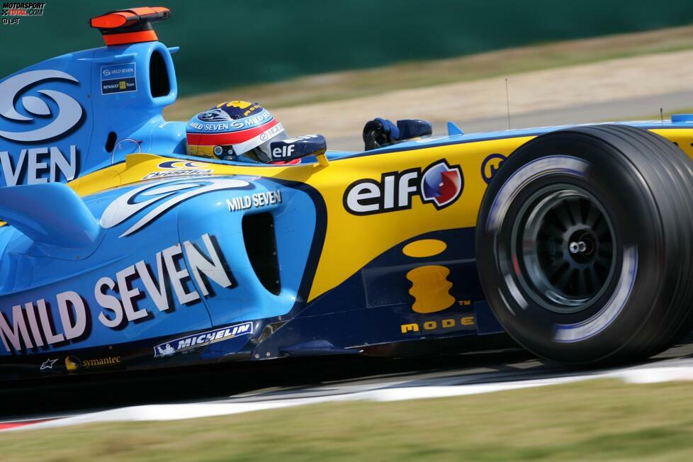 Schanghai (China) 2005: Fernando Alonso gewinnt mit einem 72-Grad-Motor von Renault und krönt sich zum Weltmeister. Es sollte der letzte eines V10-Saugmotors in der Formel 1 bleiben.